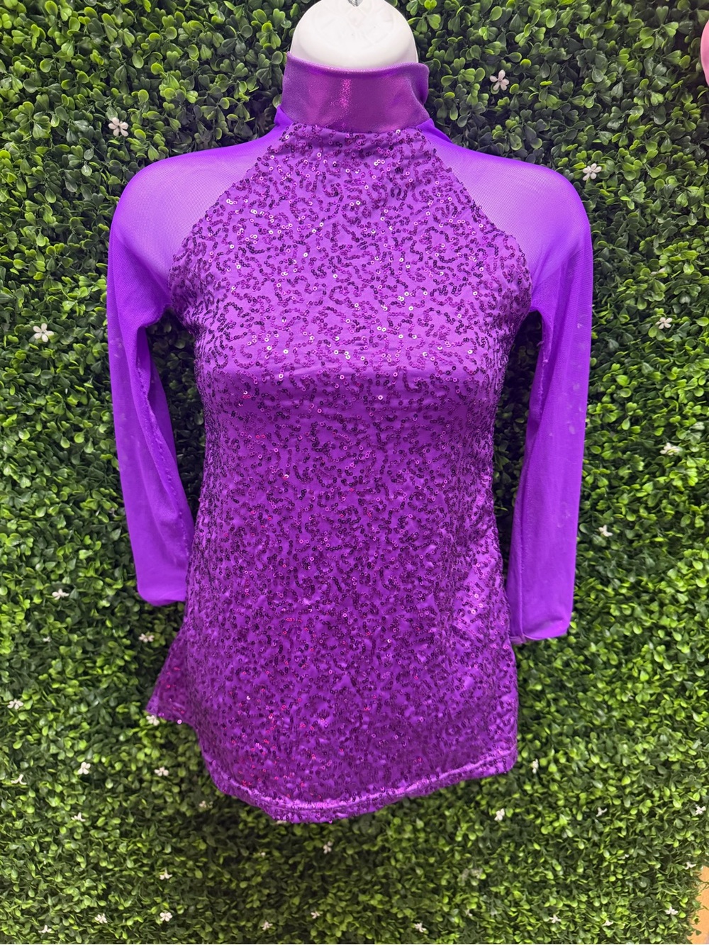 balera Purple Sequin Mock Neck Dance Dress